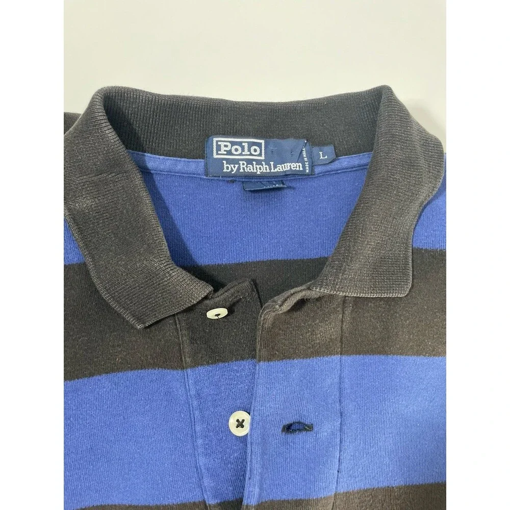 Vintage Polo Ralph Lauren Rugby Shirt Crest Striped Blue L Y2K Oversized